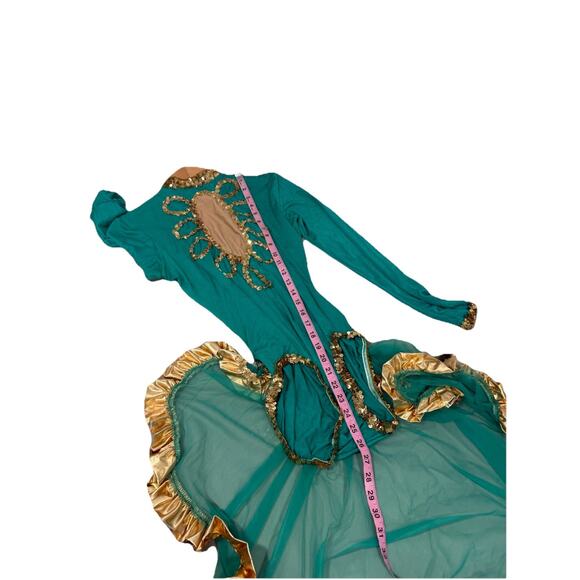 Vintage Curtain Call Costumes Green Gold Leotard Jazz Showgirl Stretch Adult L - Picture 7 of 9